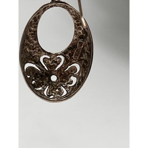 STERLING Vintage Sterling Oval Shape Cut Out Floral Work Dangle Earrings - Picture 4 of 8